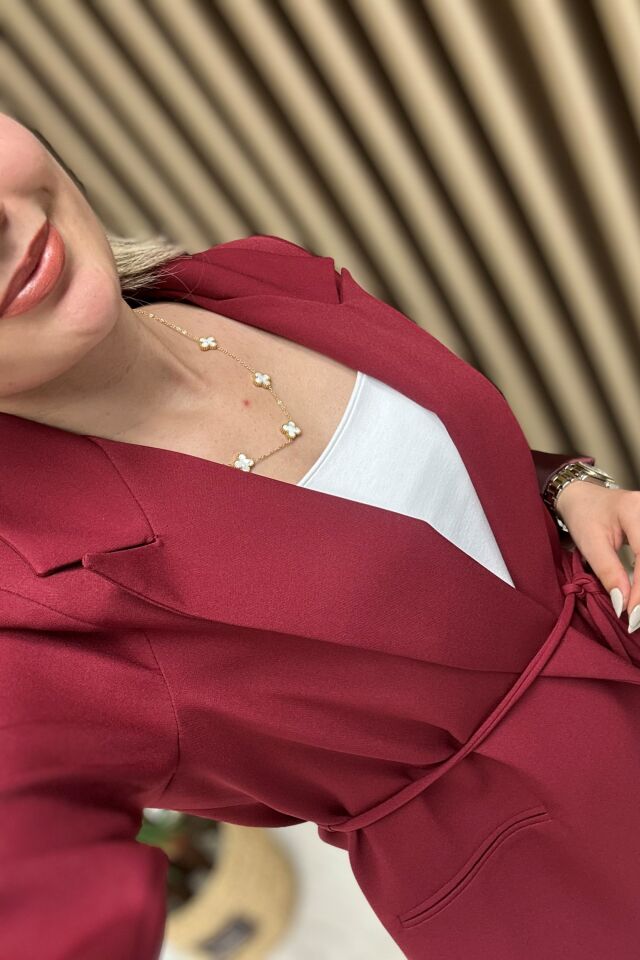 Premium Kuşaklı Blazer Ceket Bordo