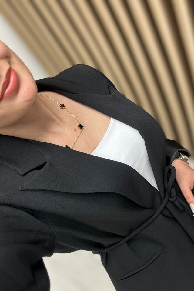Premium Kuşaklı Blazer Ceket Siyah