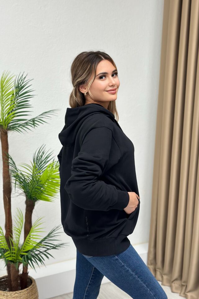 Orjinal Marka kapşonlu Cepli Sweatshirt Siyah