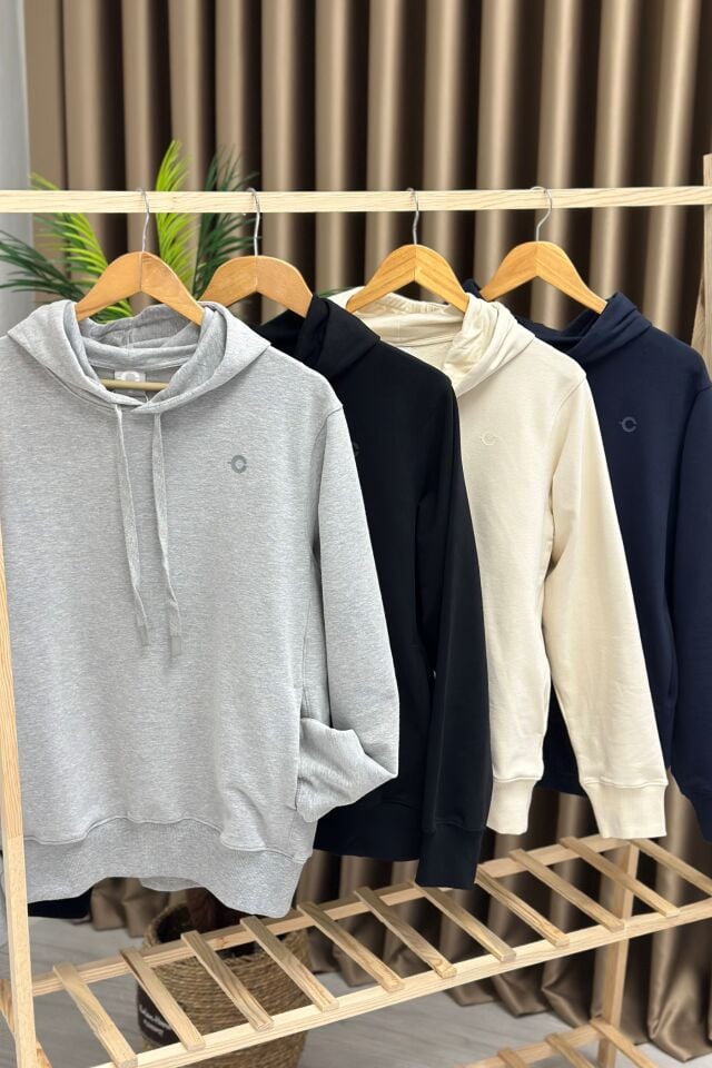 Orjinal Marka kapşonlu Cepli Sweatshirt Gri