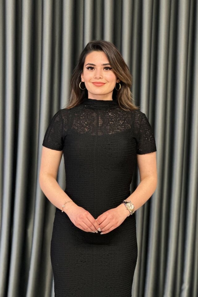 Astarlı Dantel Elbise Siyah