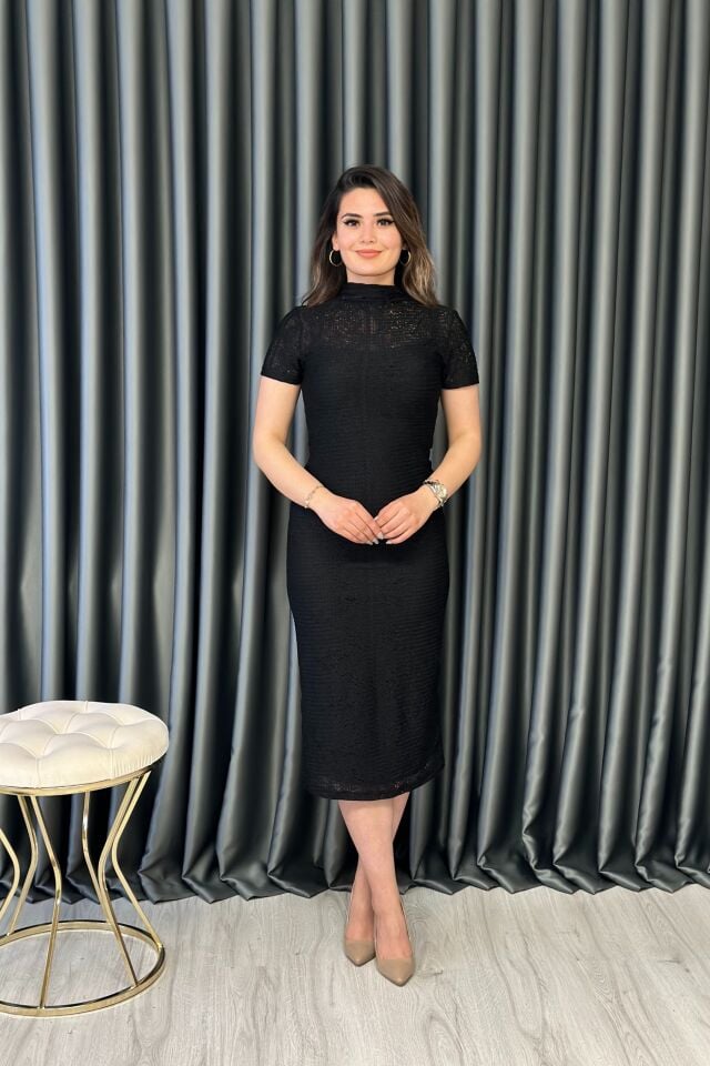 Astarlı Dantel Elbise Siyah