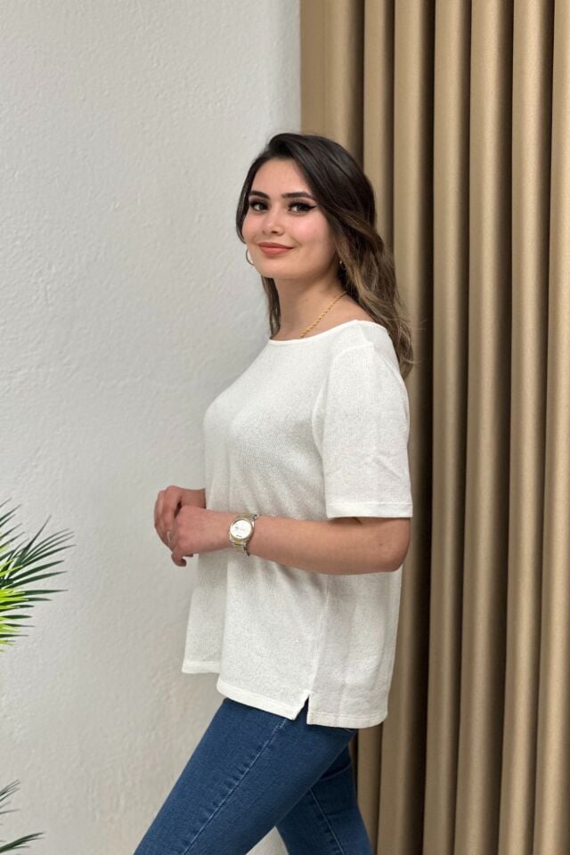 Orj. Marka Dokulu Merserize Bluz Beyaz