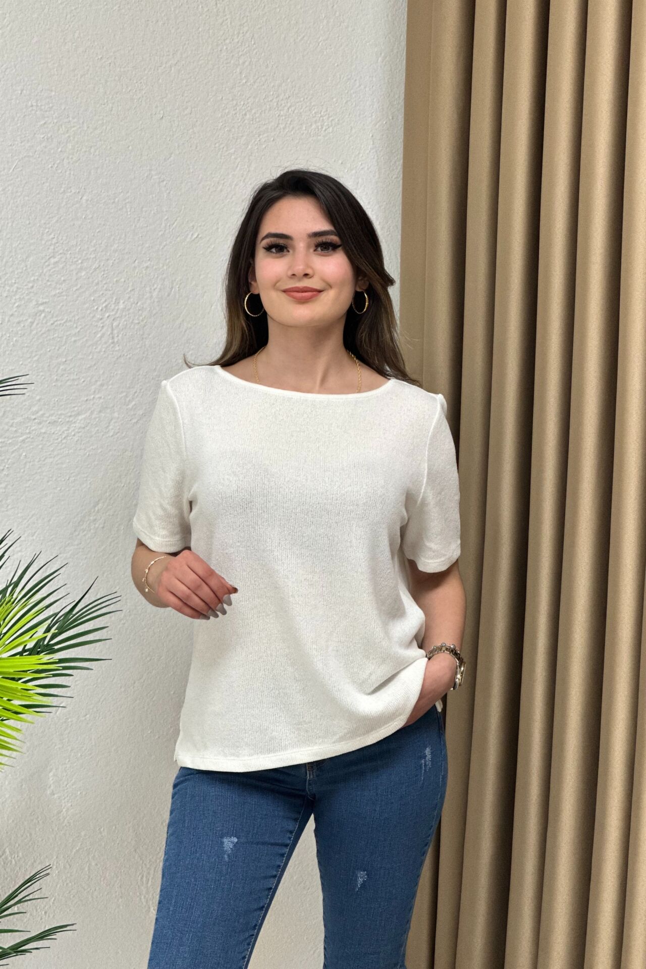Orj. Marka Dokulu Merserize Bluz Beyaz