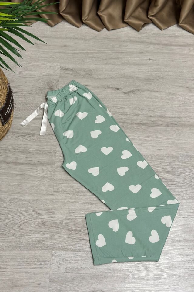 Alt Pijama Yeşil Kalpli