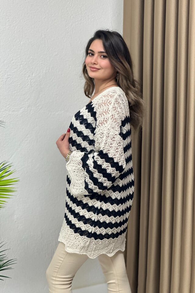 Merserize Hırka Lacivert Bej Geçişli