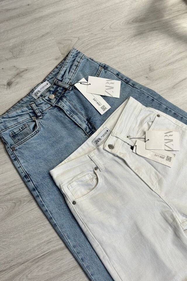 Zara Premium Kesik Paça Toparlayıcı Boyfit Jean Beyaz