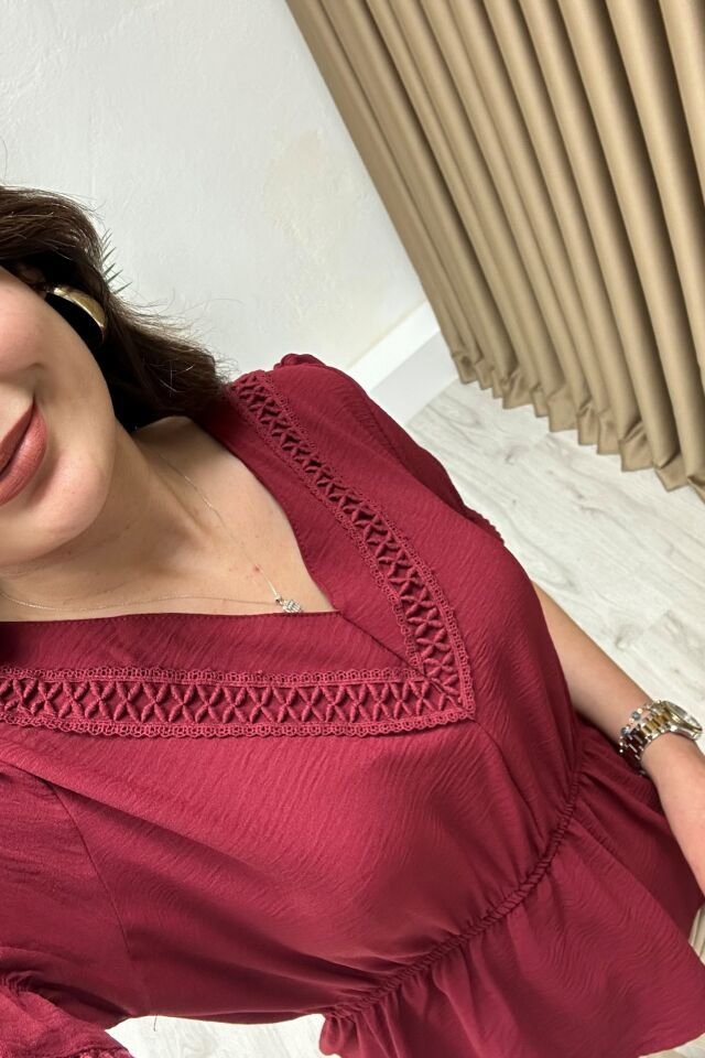 İthal Ayrobin Kumaş Bluz Bordo