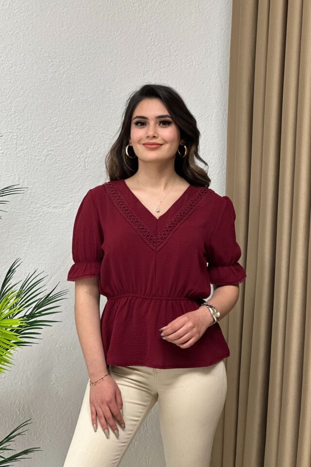 İthal Ayrobin Kumaş Bluz Bordo