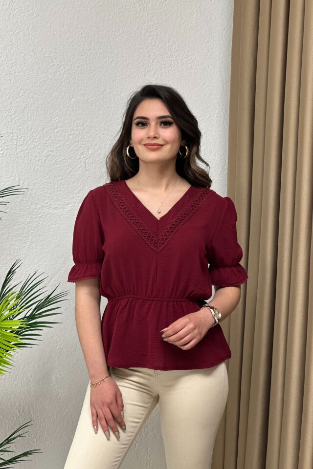 İthal Ayrobin Kumaş Bluz Bordo