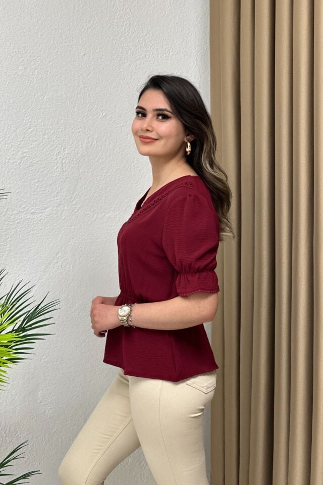 İthal Ayrobin Kumaş Bluz Bordo