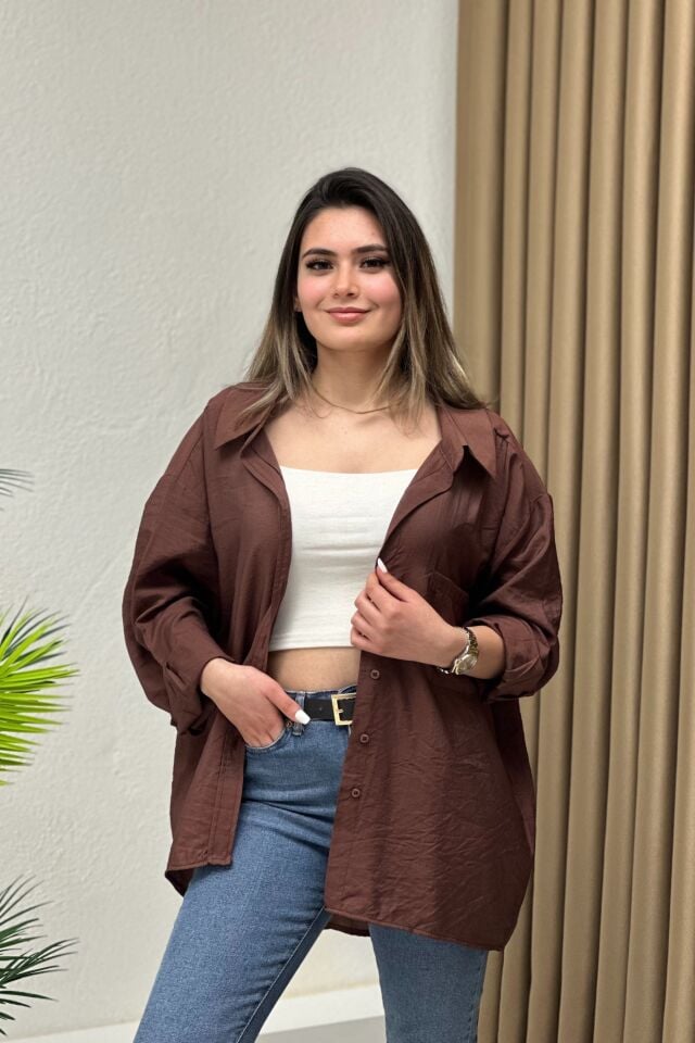 N. Ayrobin Oversize Gömlek Kahverengi