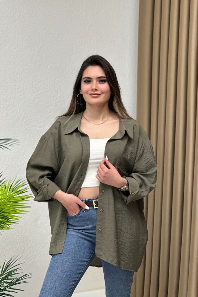 N. Ayrobin Oversize Gömlek Haki Yeşil