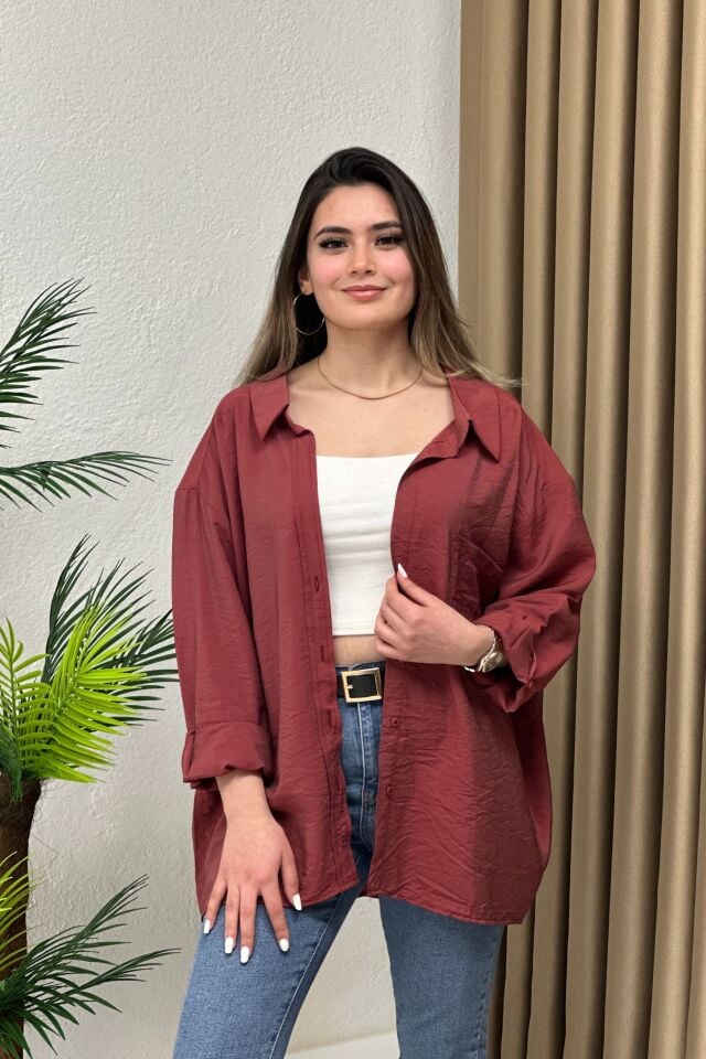 N. Ayrobin Oversize Gömlek Bordo