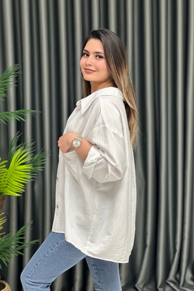 Çizgili Pamuk Gömlek Gold Çizgili