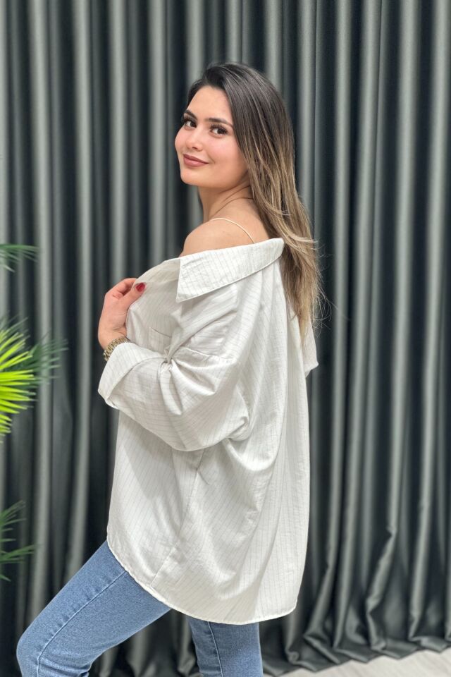 Çizgili Pamuk Gömlek Gold Çizgili