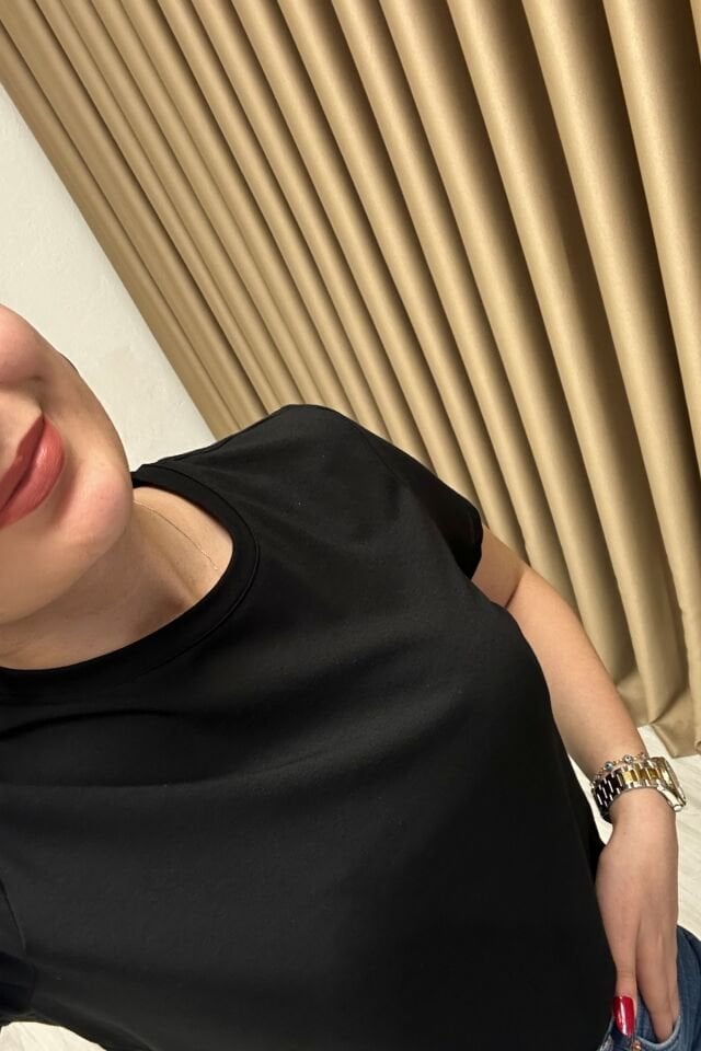 Bisiklet Yaka Basic T-Shirt Siyah