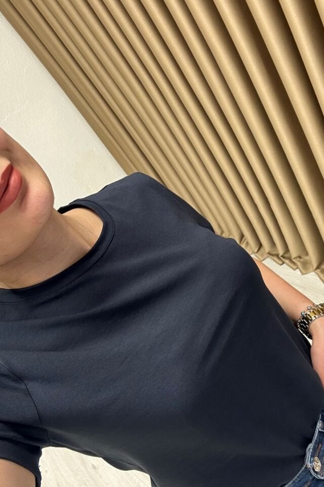 Bisiklet Yaka Basic T-Shirt Lacivert