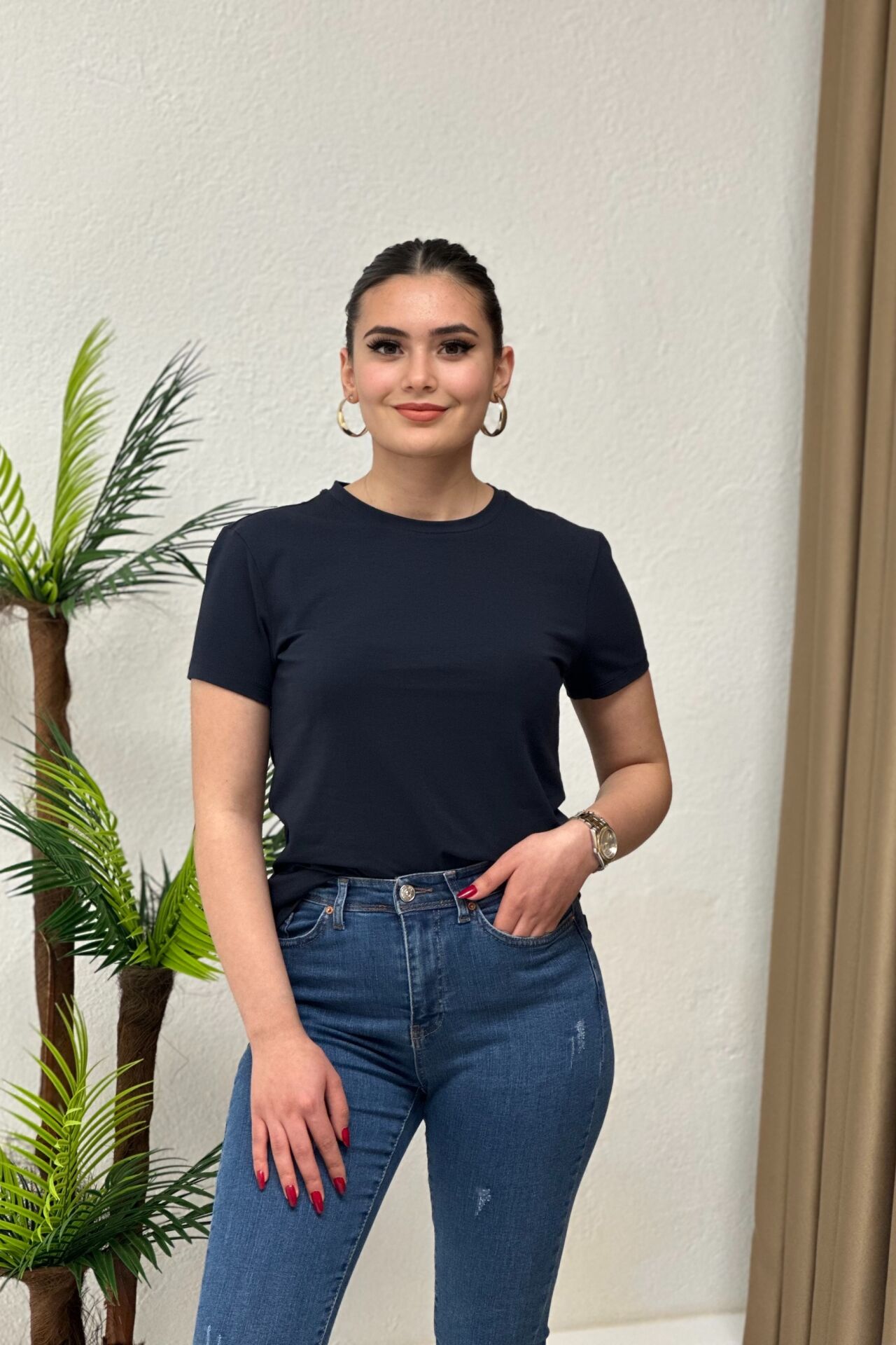 Bisiklet Yaka Basic T-Shirt Lacivert