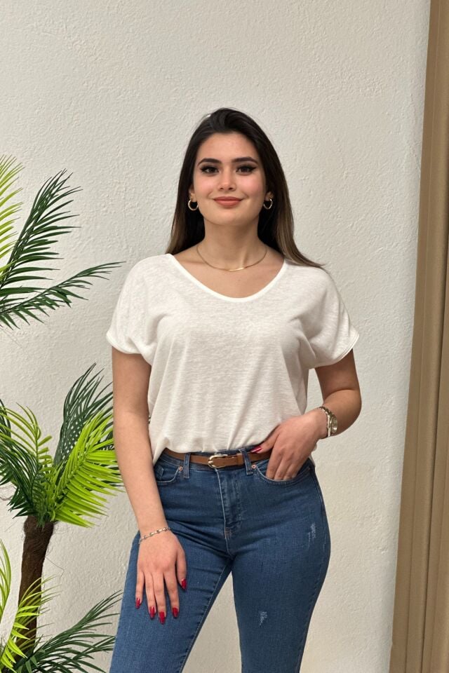 Orj. Marka Kayık Yaka Bluz Beyaz