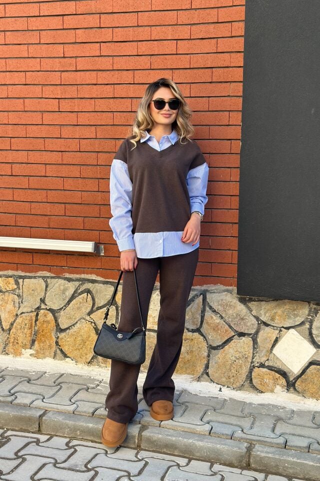 Gömlek Detaylı Kaskorse Takım Acı Kahve