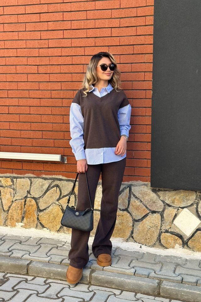 Gömlek Detaylı Kaskorse Takım Acı Kahve