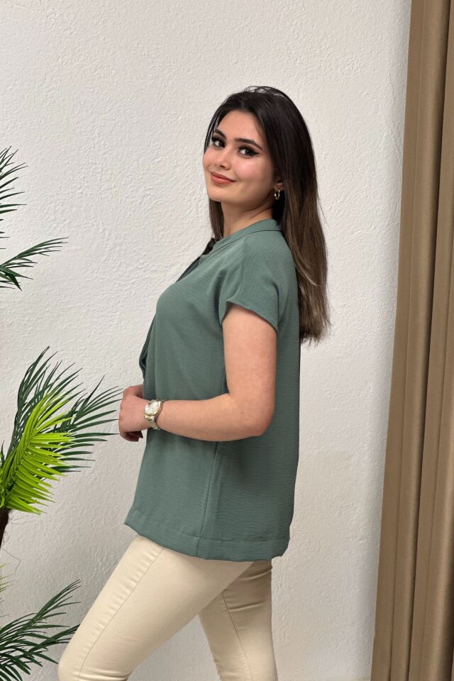Orj Marka Ayrobin Kumaş Bluz Mint Yeşil