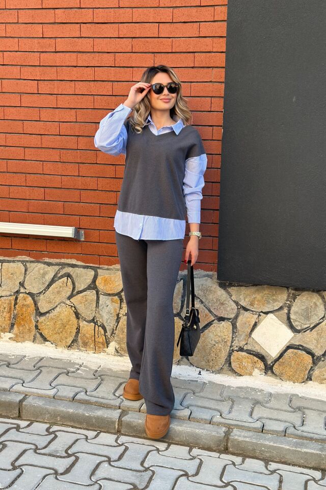 Gömlek Detaylı Kaskorse Takım Antrasit