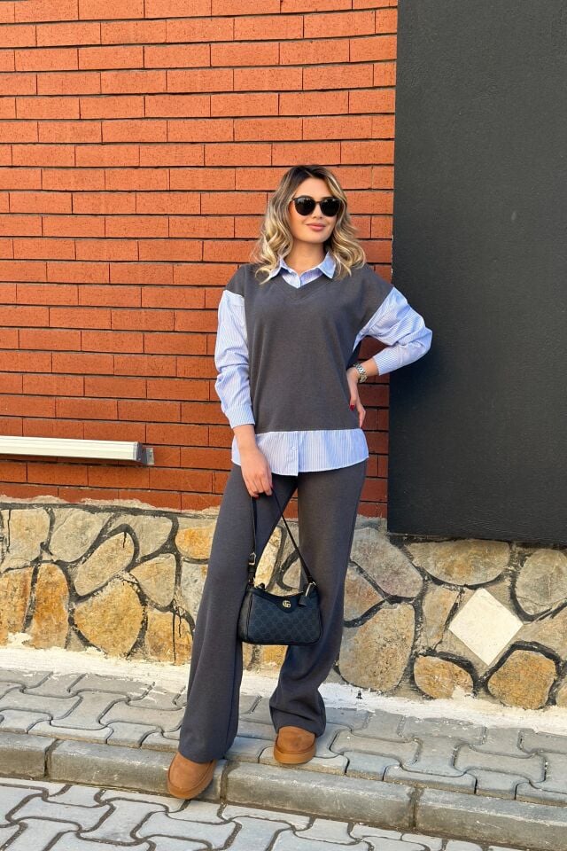 Gömlek Detaylı Kaskorse Takım Antrasit