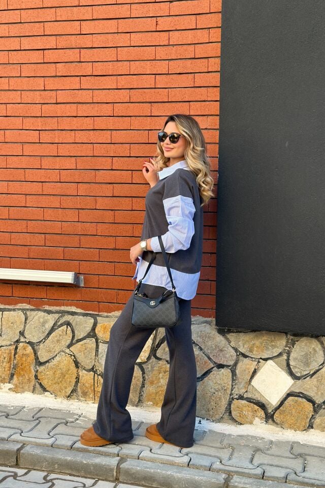 Gömlek Detaylı Kaskorse Takım Antrasit