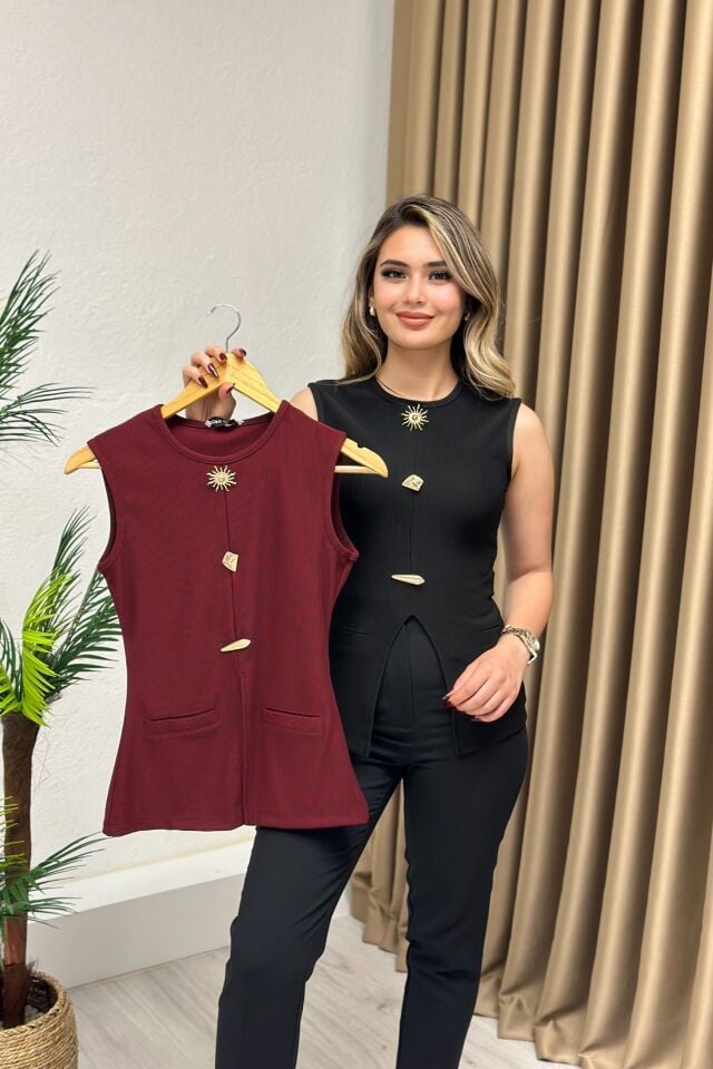 Güneş Serisi Ottoman Kumaş Bluz Bordo