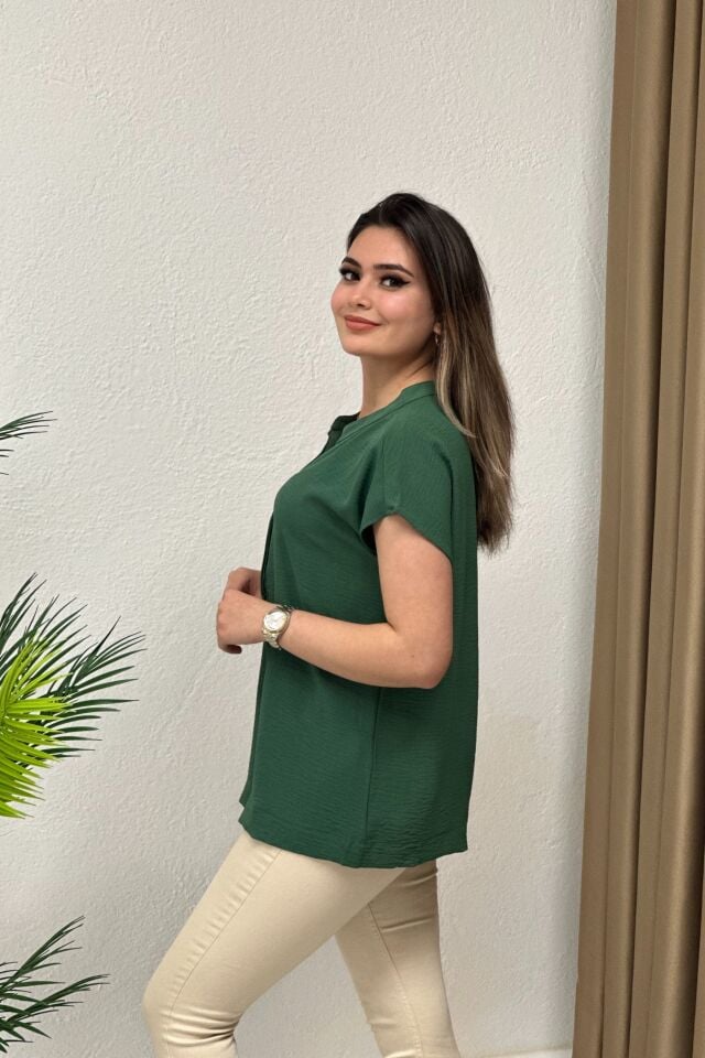 Orj Marka Ayrobin Kumaş Bluz Zümrüt Yeşil