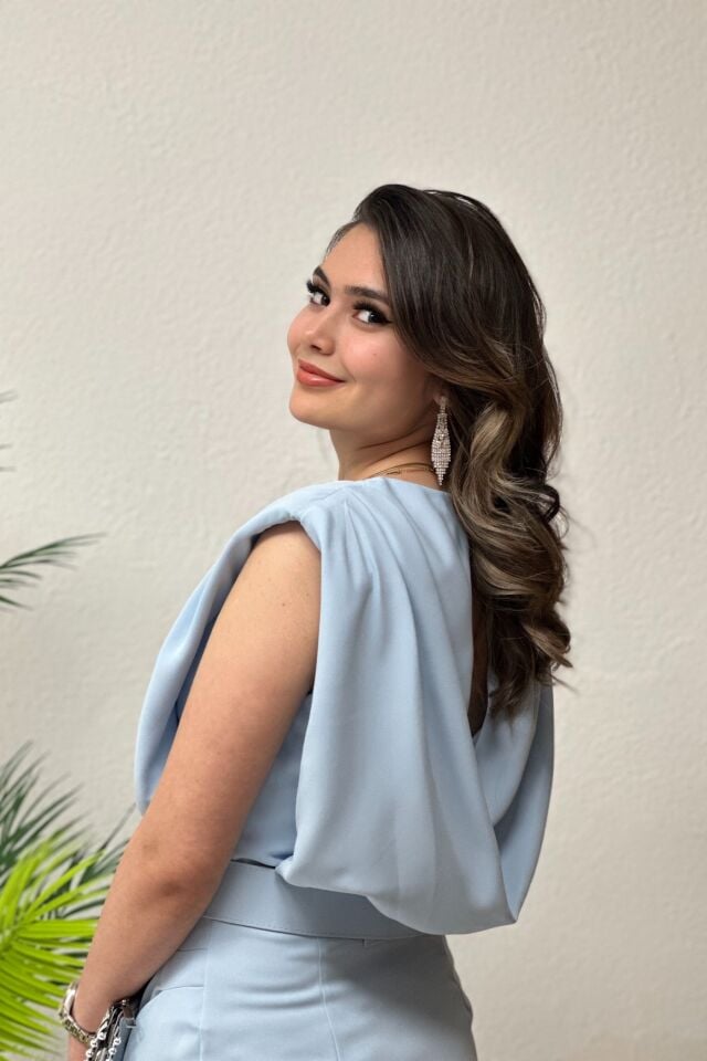Premium Kemerli Vatkalı Elbise Bebe Mavi