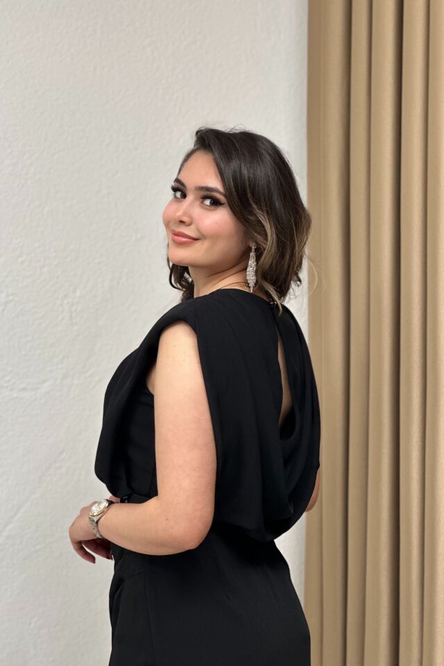 Premium Kemerli Vatkalı Elbise Siyah