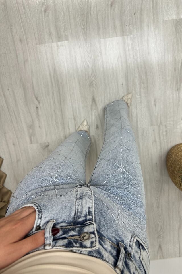 Palazzo Baklava Desenli Likralı Taşlı Premium Jean