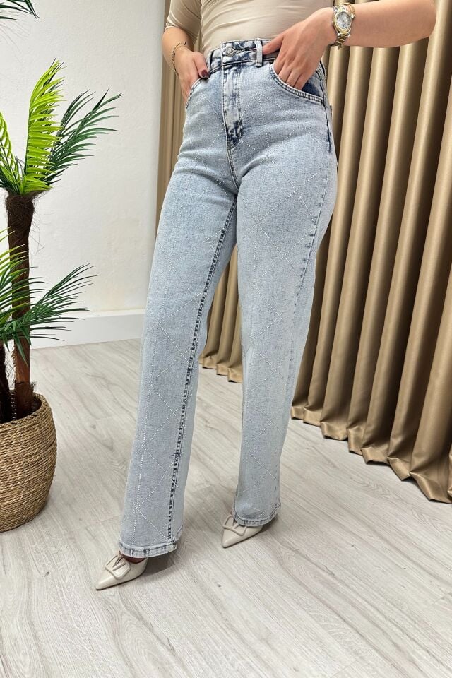 Palazzo Baklava Desenli Likralı Taşlı Premium Jean