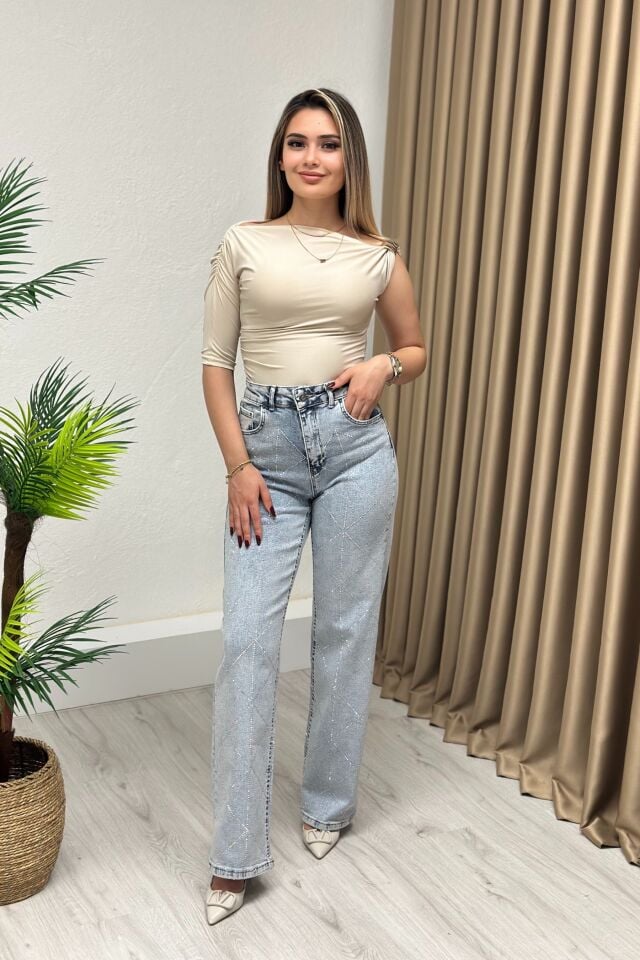 Palazzo Baklava Desenli Likralı Taşlı Premium Jean