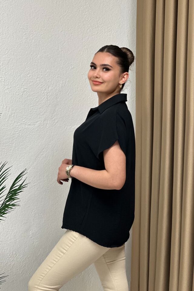 Ayrobin Kumaş Kısa Kollu Gömlek  Siyah