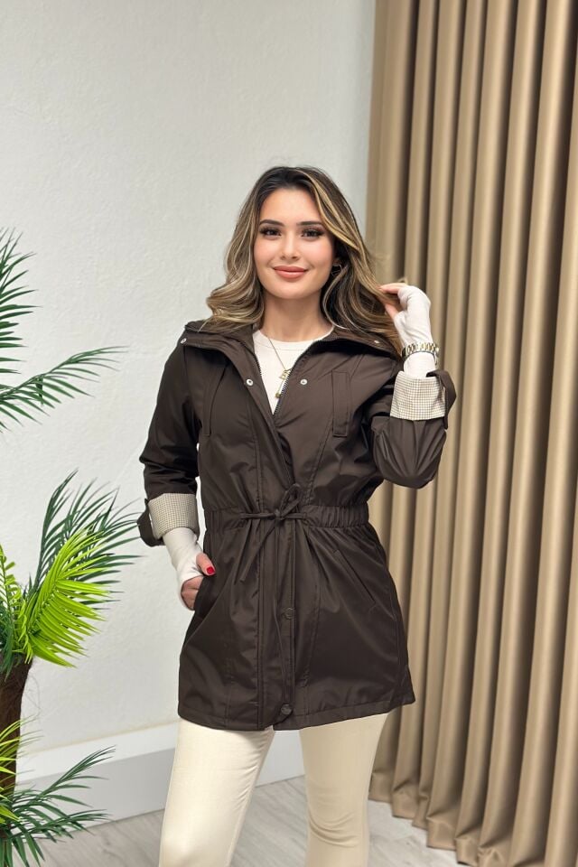 Premium Kalite Bondit Kumaş Oval Kesimli Trençkot Acı Kahve