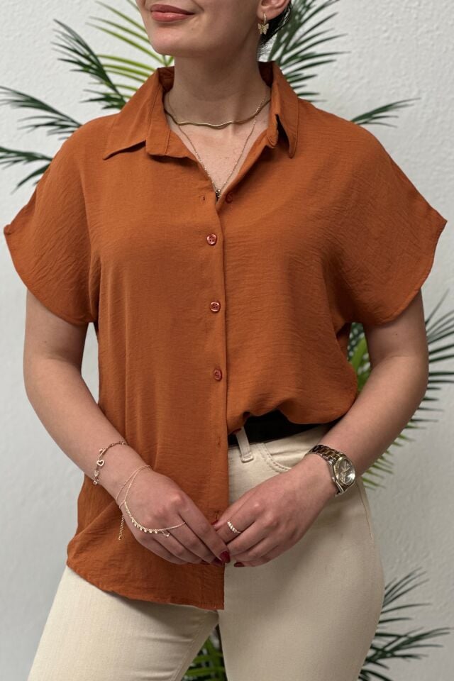 Ayrobin Kumaş Kısa Kollu Gömlek  Tarçın
