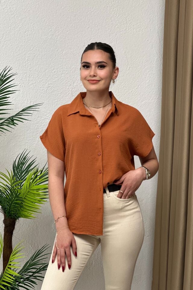 Ayrobin Kumaş Kısa Kollu Gömlek  Tarçın