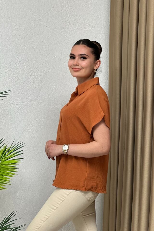 Ayrobin Kumaş Kısa Kollu Gömlek  Tarçın