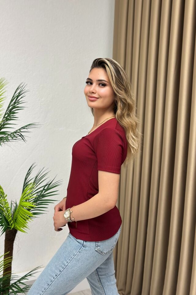 Ottoman Kumaş Kare Yaka Bluz Bordo