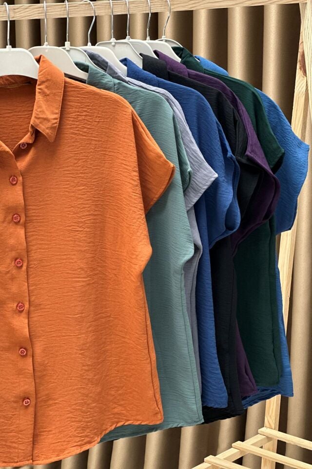 Ayrobin Kumaş Kısa Kollu Gömlek Açık Indigo Mavi