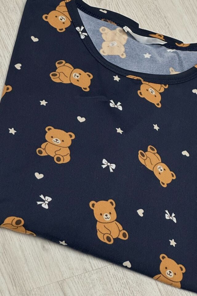 Uzun Kollu Lacivert Pijama Takımı  Ayıcıklı