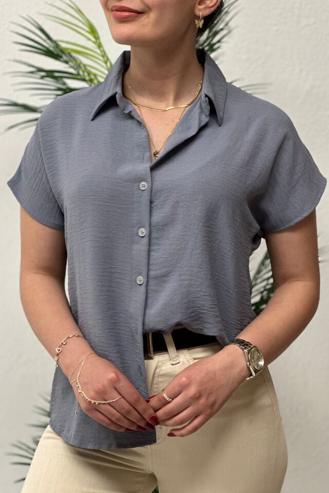 Ayrobin Kumaş Kısa Kollu Gömlek Gri