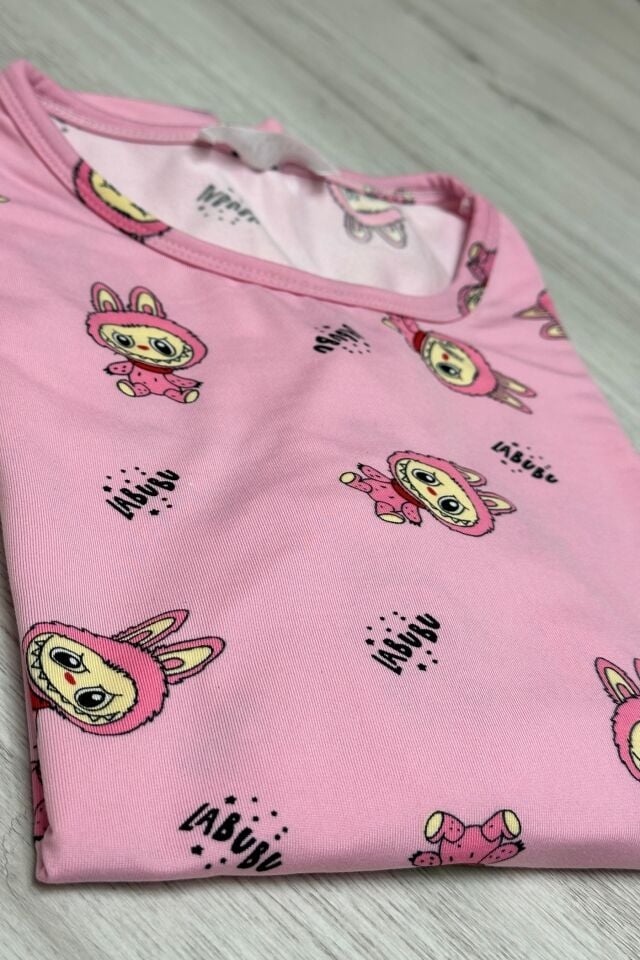 Uzun Kollu  Pijama Takımı Pembe Labubu