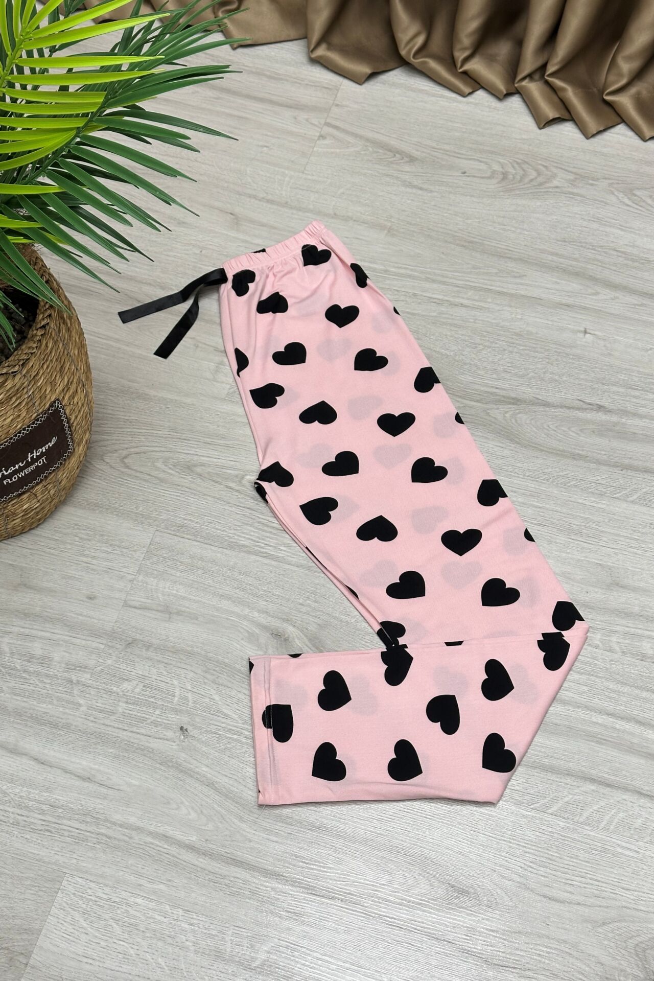Alt Pijama Pembe Siyah Kalp