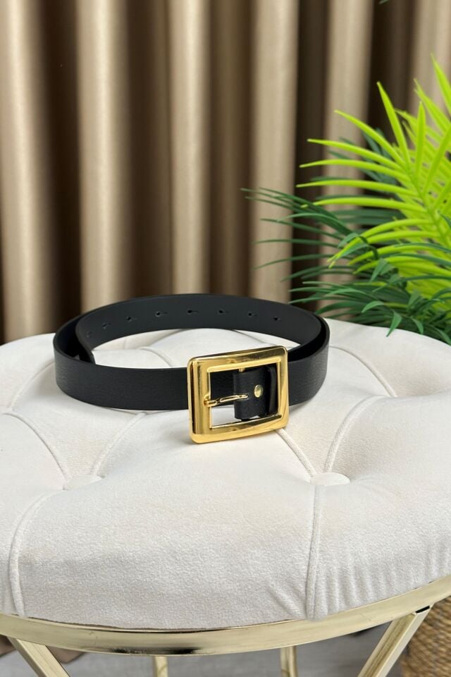 Deri Kemer Kare Gold Tokalı