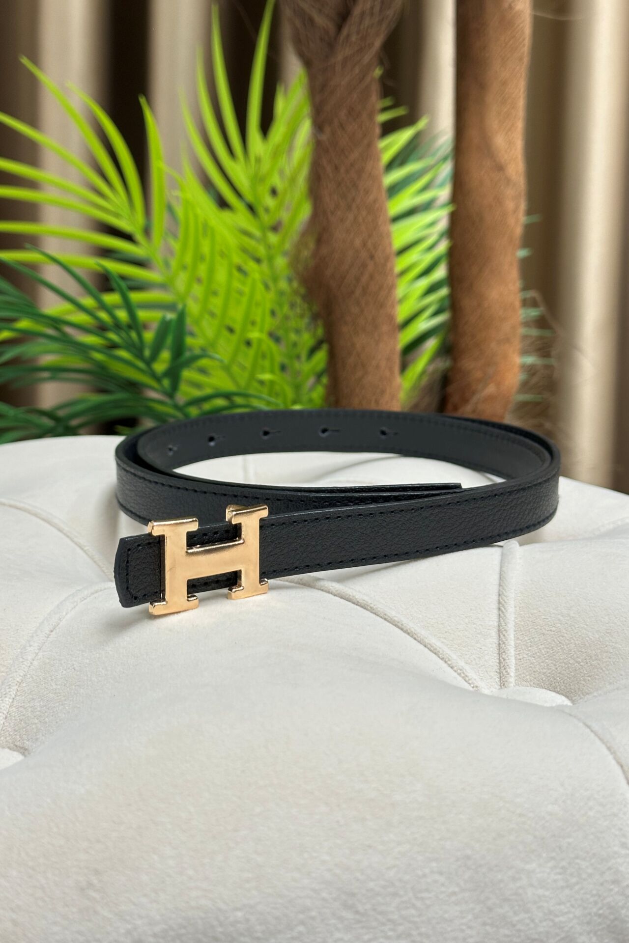 Deri Kemer (hermes) Gold Tokalı Siyah